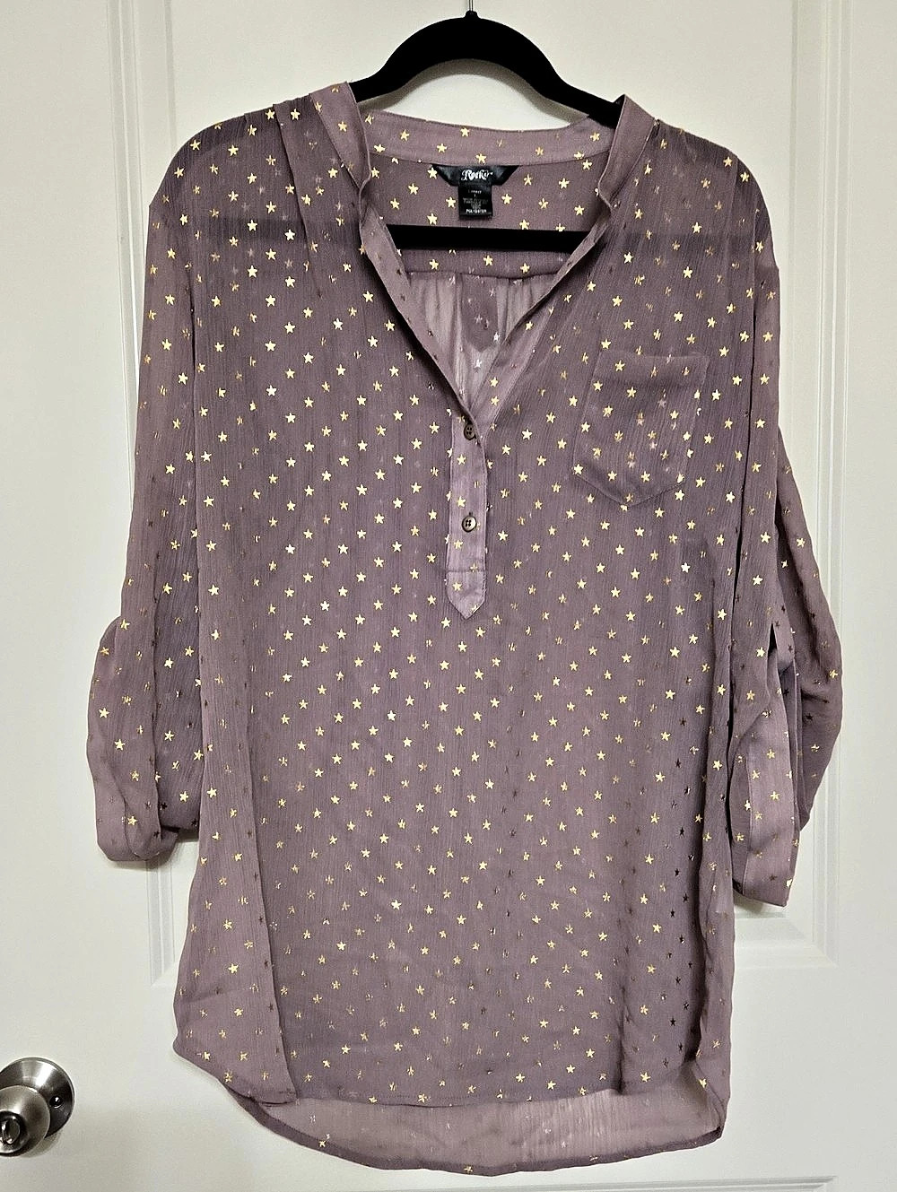 Rock47 Star Print Blouse in Purple & Gold Large Like New